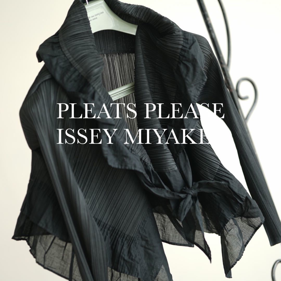 pleats please issey miyake プリーツ 変形 フリル 長袖 トップス ドレス シャツ 黒 プリーツプリーズ イッセイミヤケ