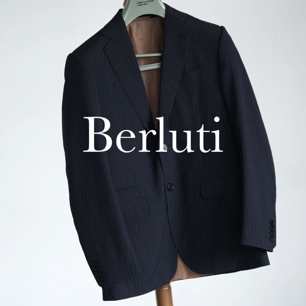 最高級 Berluti A46 M ストライプ テーラードジャケット ベルルッティ ネイビー スーツの画像1