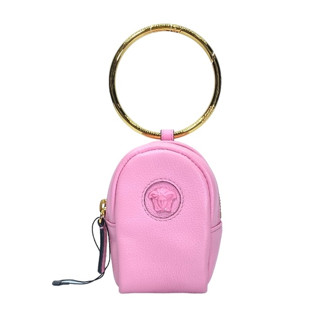 【新品】VERSACE ヴェルサーチ メデューサ リングポーチ バッグチャーム チャーム 小物入れ ミニポーチ ロゴ レザー ピンク_画像1