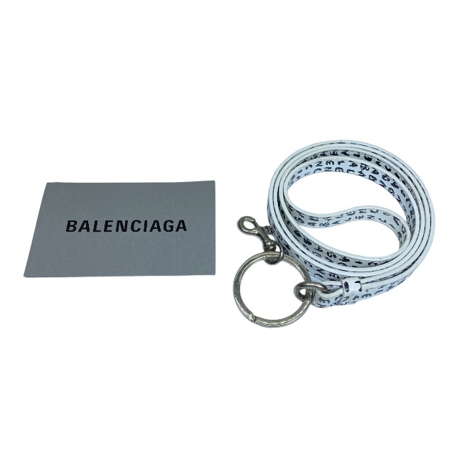 BALENCIAGA バレンシアガ 594548 フラグメントケース コインケース 小銭入れ カードケース ネックストラップ付き ロゴ レザー ホワイト_画像9