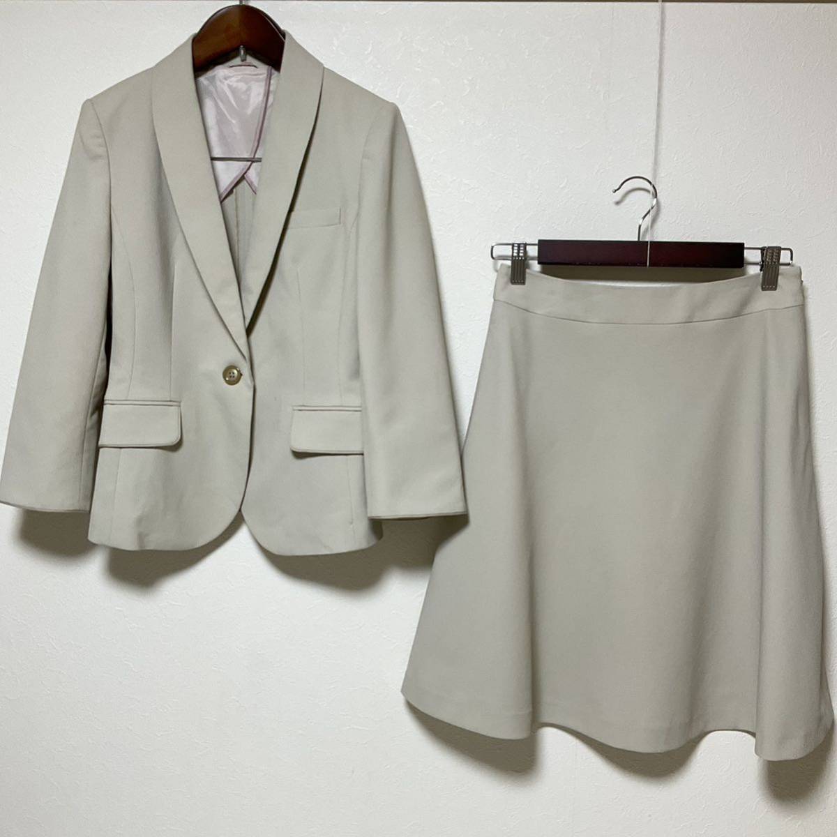 【極美品】P.S.FA スカートスーツ 7 グレージュ　OL ビジネス　春夏　手洗い　セレモニー　入学式