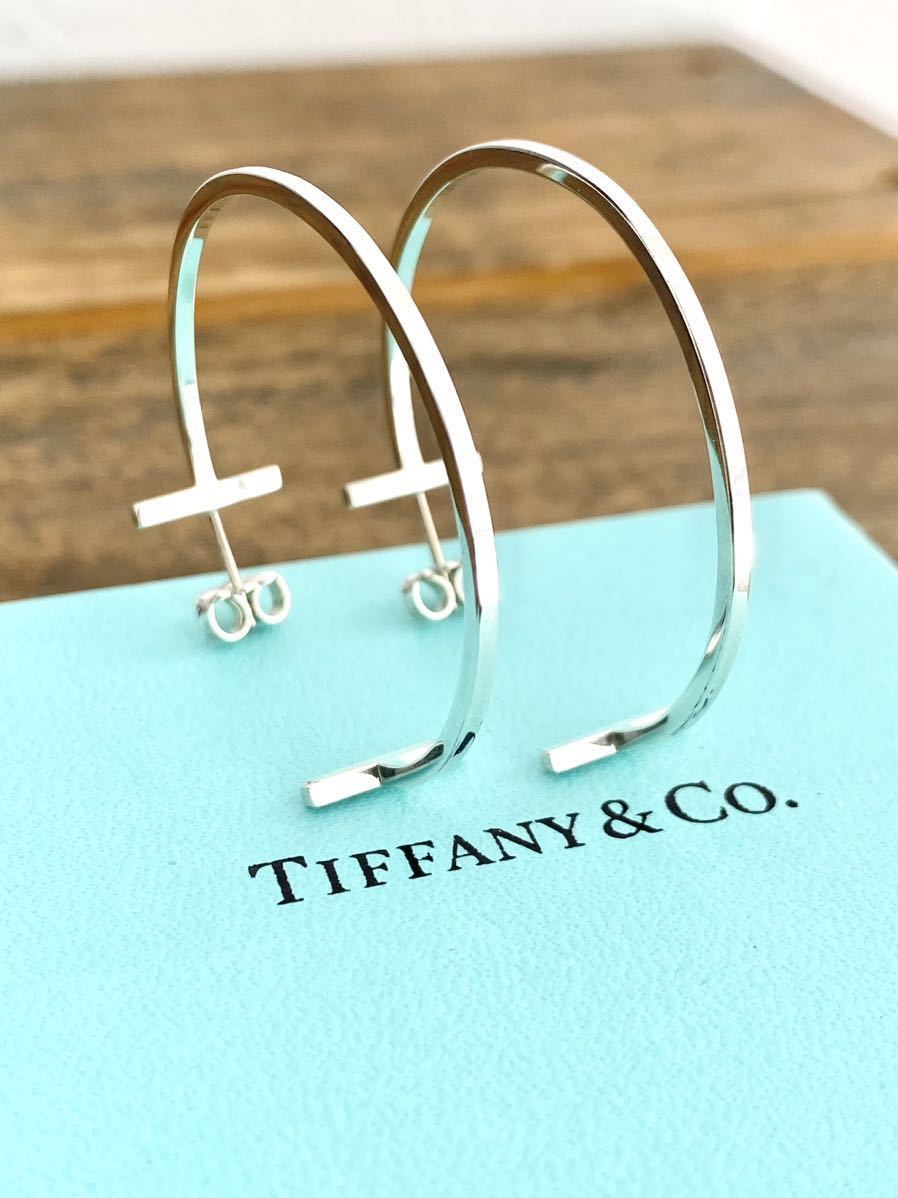 ☆ほぼ未使用☆ 磨き仕上げ TIFFANY ティファニー Tワイヤー フープ ピアス ラージ 925SV 925シルバー 送料無料 希少廃番品 レディース_画像3