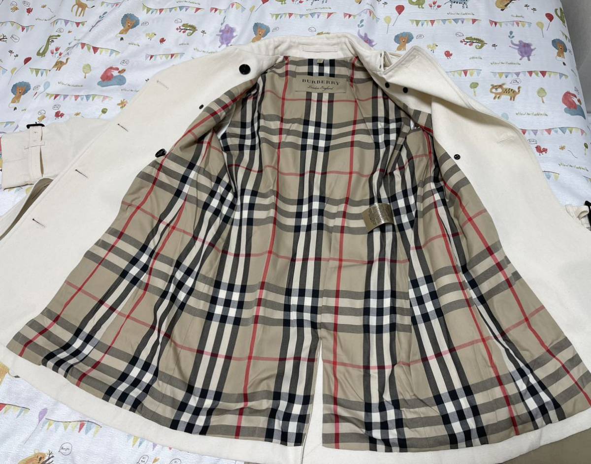 20万★高年式新品同様美品リネンコットン 麻綿アイボリー165 175細身42 LL BURBERRYバーバリーロンドン レディースベルト付トレンチコート_画像2