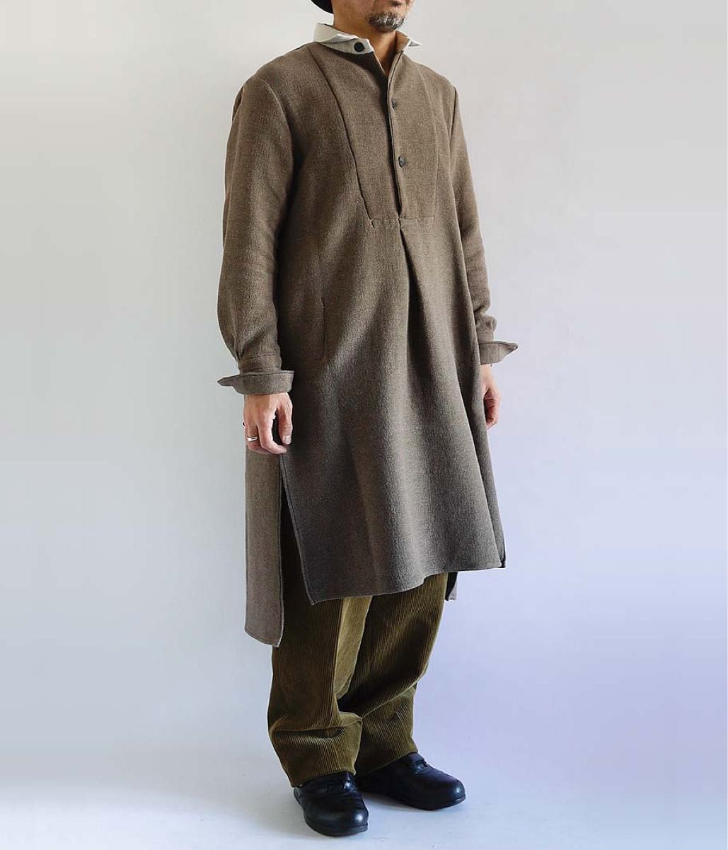 21AW sus-sous Long Smock Brown Beige 7 イギリス軍 フレンチヴィンテージ 古着 スモック
