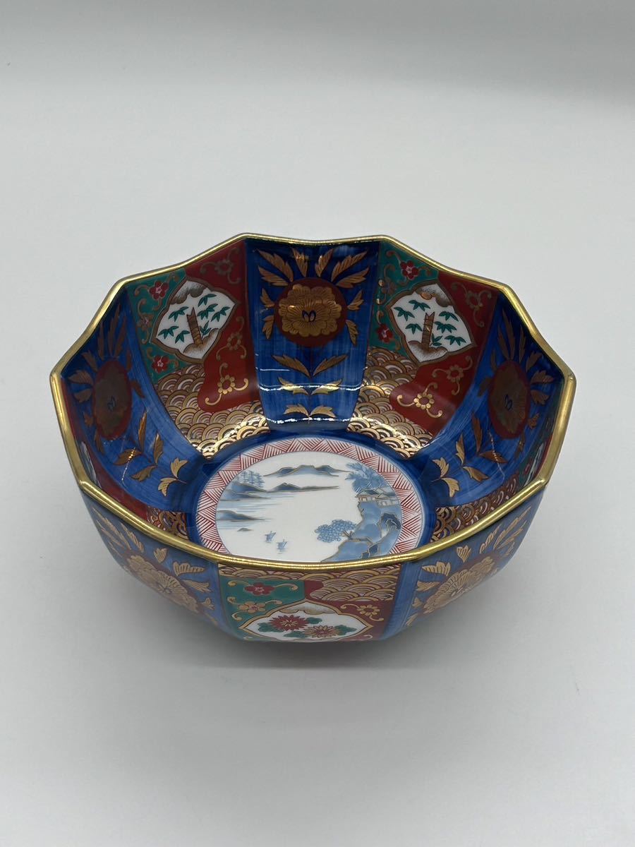 伝統工芸品 青藍窯 古伊万里 有田焼 金襴手 十角鉢 菓子鉢 深鉢 _画像1