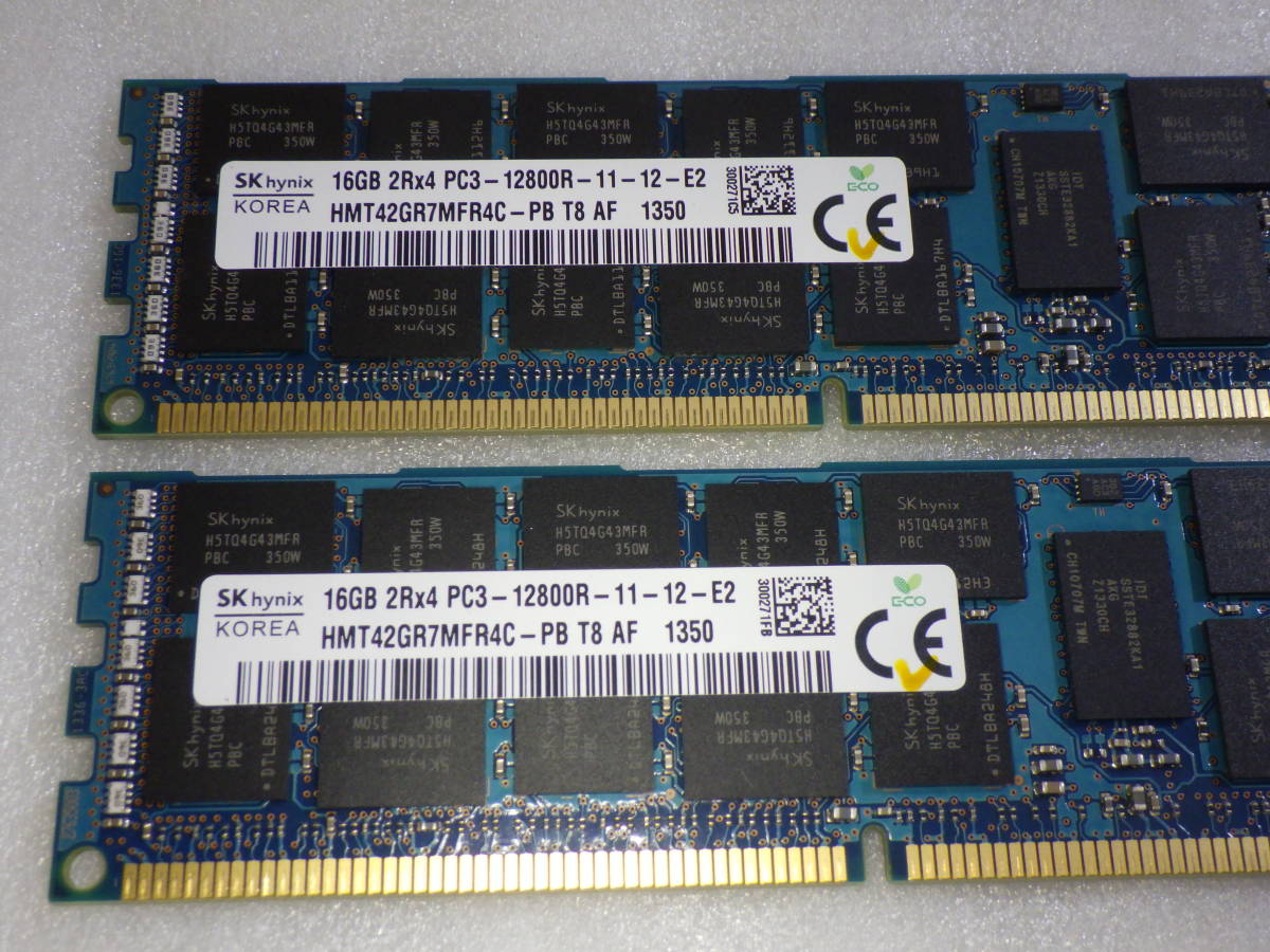 メモリ サーバーパソコン 用 SKhynix KOREA 16GB 2Rx4 PC3-12800R-11-12 HMT42GR7MFR4C-PB 16GBx2枚=32GB 合計 美品 動作確認済み_画像2