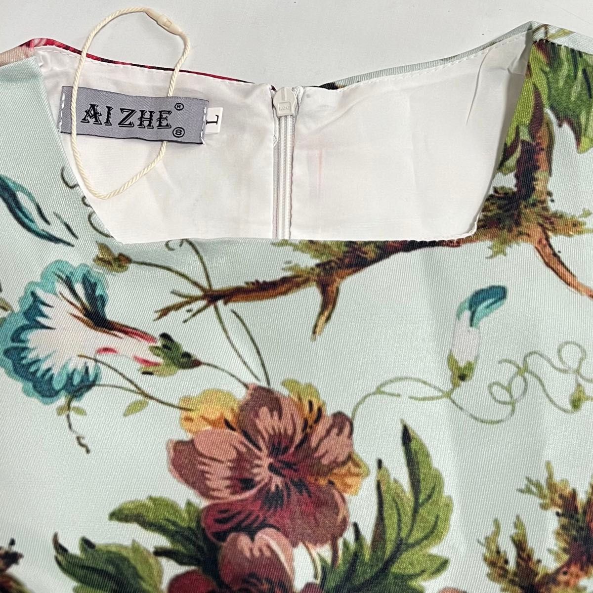 【新品未使用】AIZHE 高級感 ワンピース ロングワンピース 花柄 フローラルプリント パーティードレス ミモレ丈 大きいサイズ