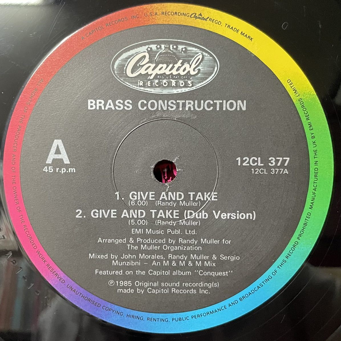 Brass ConstructionカッコいいVintage Brass Medley収録 Give And Take (Extended Re-Mix) 12inch盤その他にもプロモーション盤 多数出品。_画像2