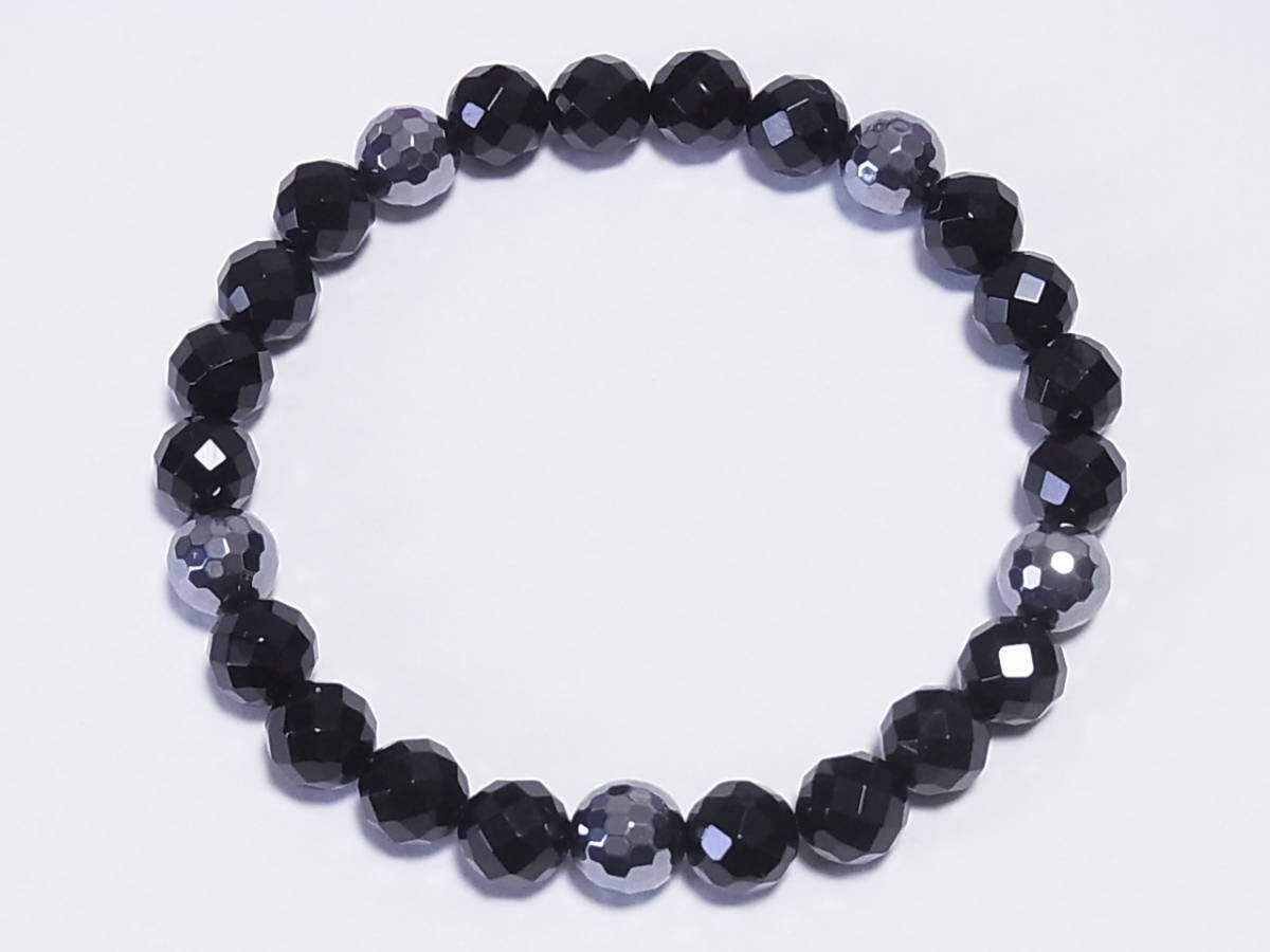  high purity tera hell tsu/ cut × black * onyx / cut 8mm inside surroundings 18. stretch * bracele ( flexible )