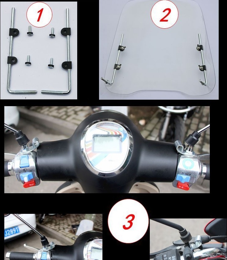 バイク 風防 スクリーン 厚さ3mm ウインドスクリーン 汎用 原付 スクーター 取付簡単 オートバイ 汎用 風よけ 風除け 虫除けの画像5