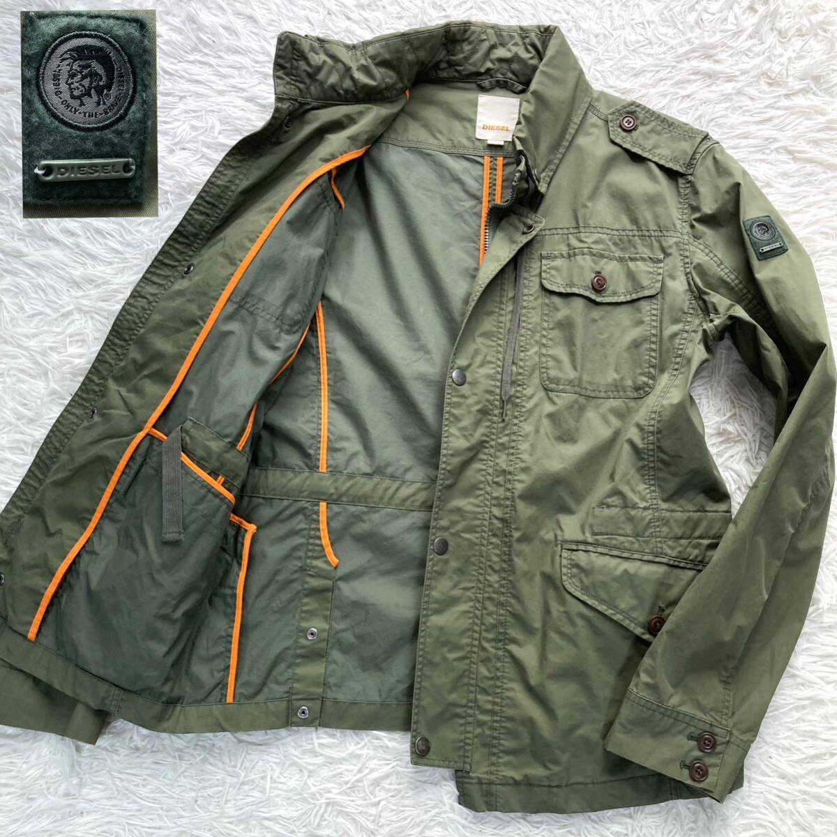 [ beautiful goods 2way XL] DIesel military jacket M-65 piping hood Brave man Logo plate diesel men's khaki orange 