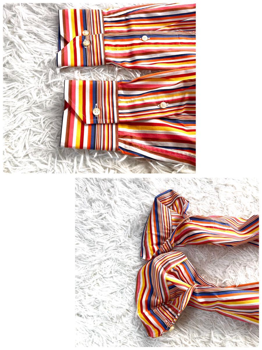 【新品未使用 39 M相当】ETRO ドレスシャツ マルチストライプ ボタンダウン ペガサス 刺繍 エトロ メンズ ビジネス 長袖 イタリア製 暖色系_画像5
