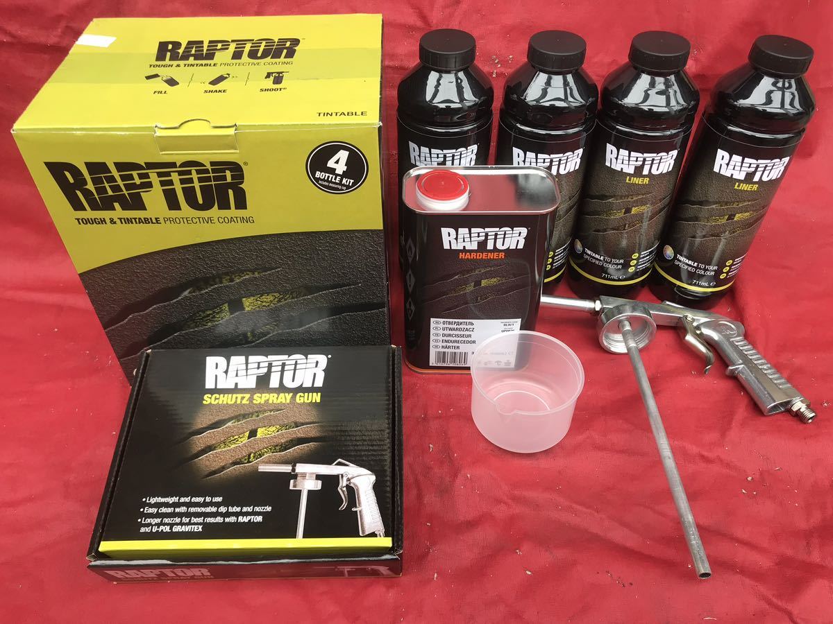 正規輸入品 U-POL製のRAPTOR LINER ４L 塗装ガンセットラプターライナー ティンタブル ベッドライナー ザラザラ塗装 テクスチャー塗装_画像1