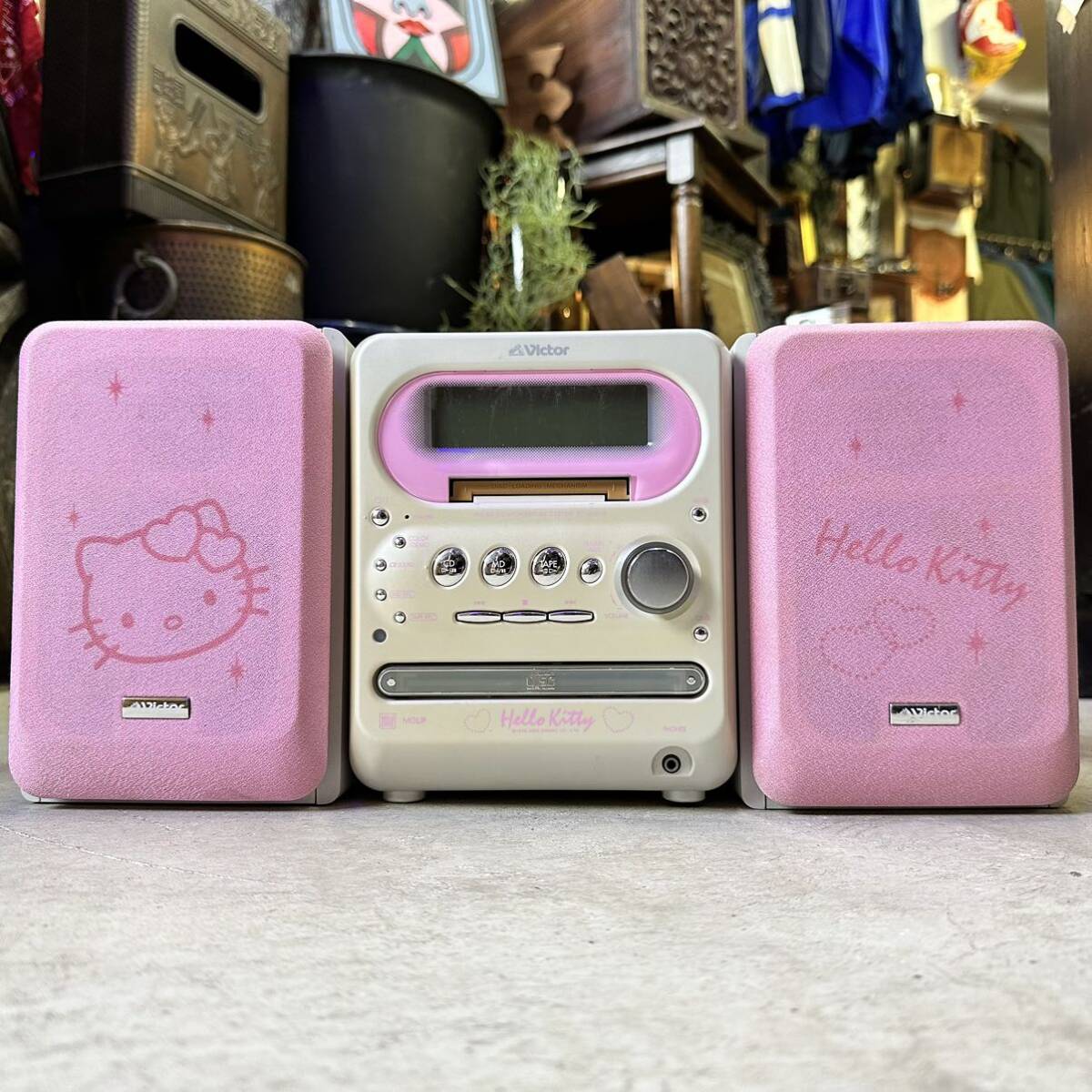 ビクター キティちゃんシステムコンポ CD MD カセット ハローキティ ピンク 通電確認済み victor オーディオ機器の画像2