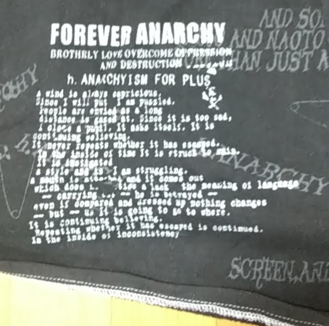 FOREVER ANARCHY h.ANARCHYISM from LONDON 英字プリント フード付 アパレル レディース フリーサイズくらい 中古_画像3