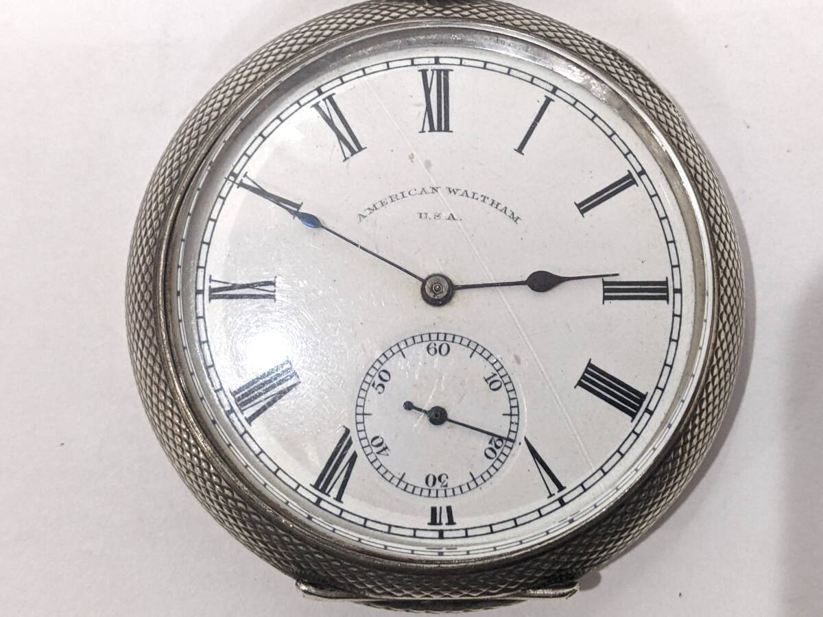 【4907】AMERICAN WALTHAM USA ウォルサム シルバー 懐中時計 アンティークの画像2