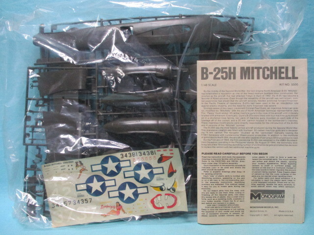 当時物(1977)/旧ロゴ モノグラム 1/48 アメリカ陸軍 B-25H ミッチェル 開封/未組立/現状品 ハセガワの画像2