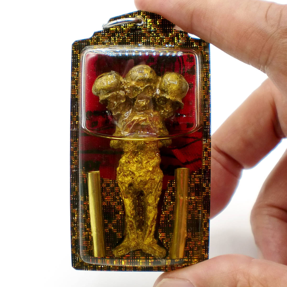 タイ お守り、ルック・クロック Look Krok 胎児の幽霊 富をもたらす守護天使 三つ首 聖油入り #gold rim_画像1
