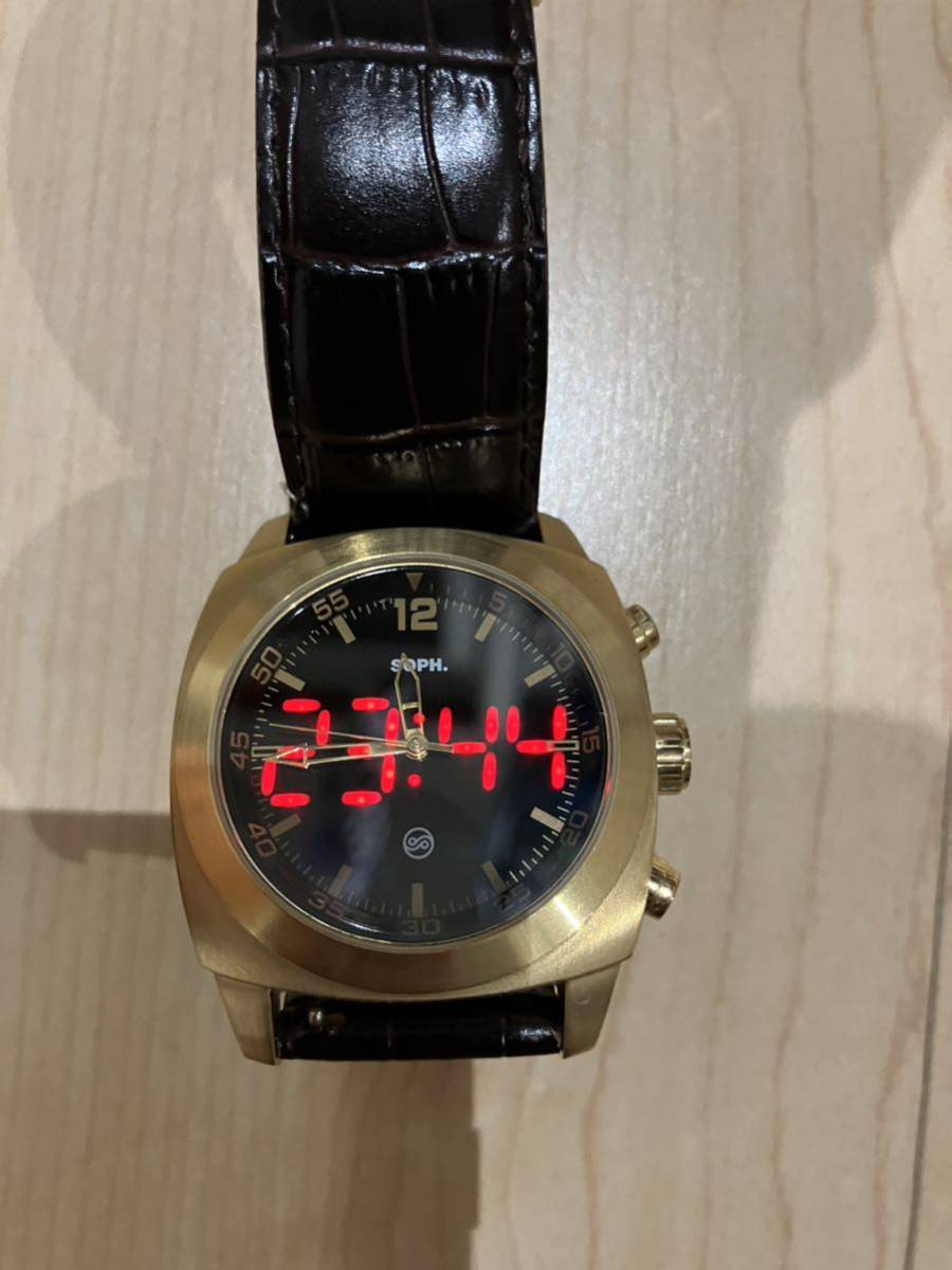 美品sophnet x DAKOTA腕時計　レザー　ソフネットダコタ希少コラボ　LED watch Dバックル電池交換済　レア限定　fragment_画像1