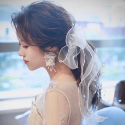 ウェディング リボン ヘアアクセサリー ヘアアレンジ ブライダル パーティー　ヘアード　結婚式　ヘッドドレス