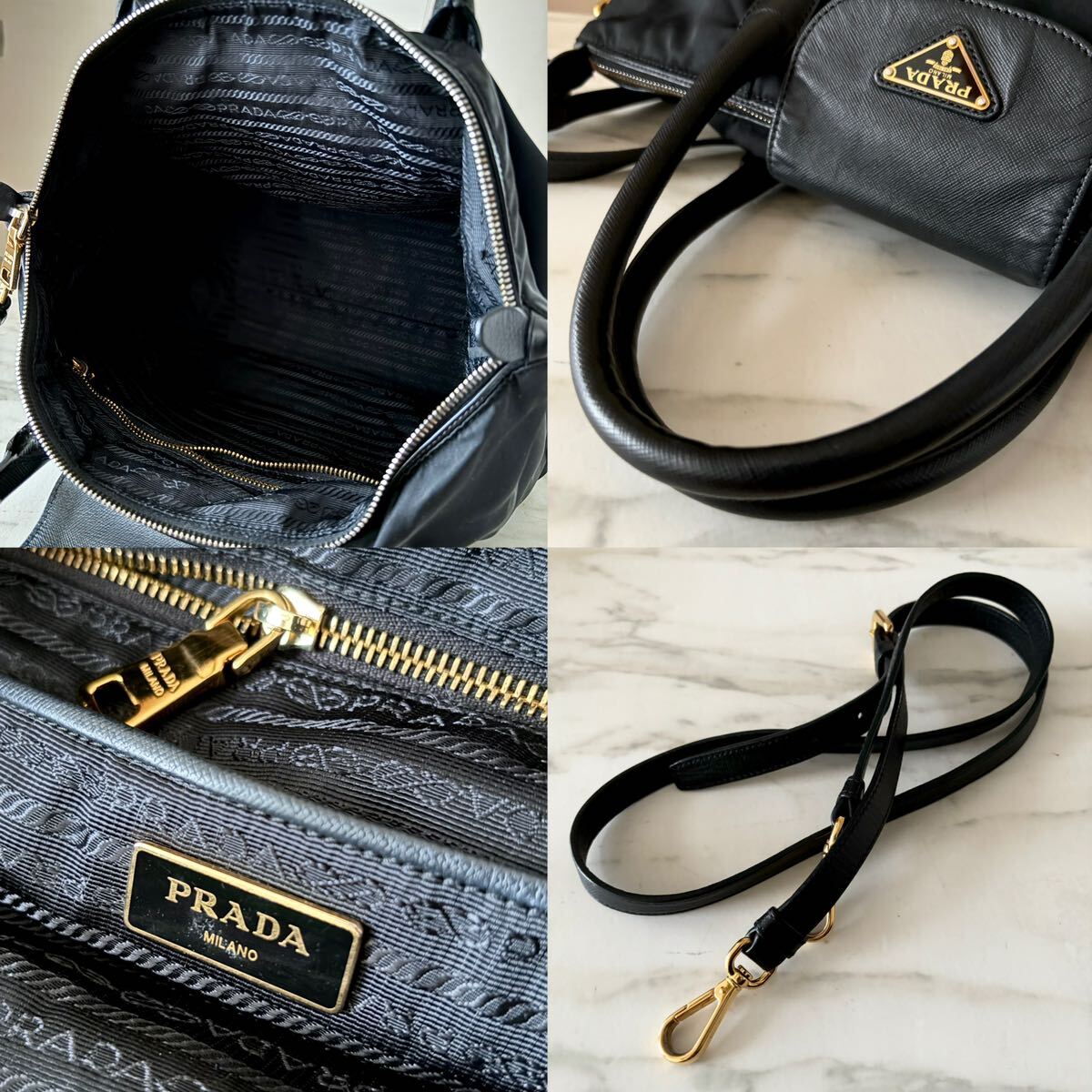 極美品 PRADA プラダ テスート 2way トートバッグ＊レディース ビジネス 通勤 A4 ハンド 牛革 本革 レザー ブラック 黒 肩掛け 斜め掛け_画像4