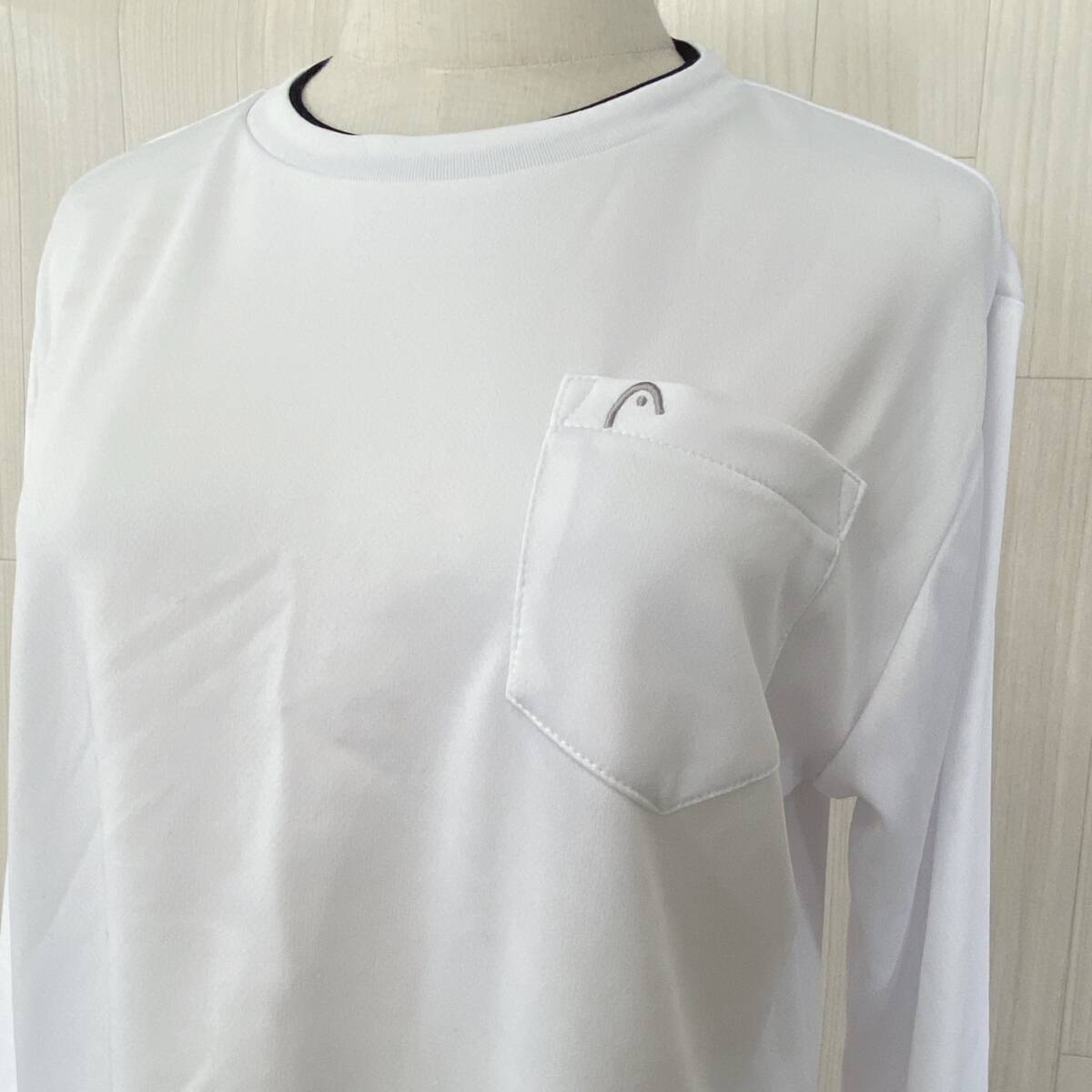 Z1535 HEAD メンズ 長袖 Tシャツ スポーツウェア ロンT Mサイズ ホワイト 白 万能 カジュアルスタイル スポーティーコーデ 薄手 USED 古着_画像5