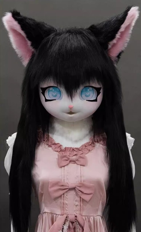 着ぐるみヘッド 猫 真っ黒い 口開け 全頭ヘッド ケモノ マスク ファースーツ ぬいぐるみ コスプレ コスチューム_画像1