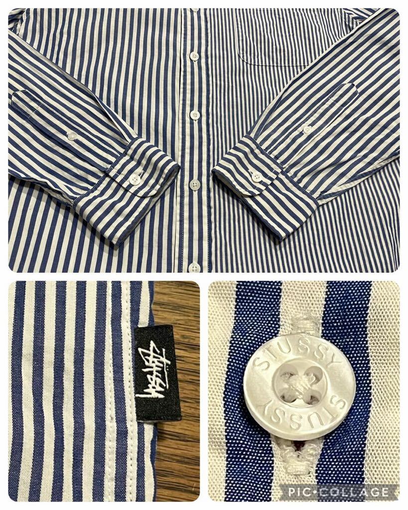 Stussy / 長袖ストライプBDシャツ / SIZE:M / クレイジーパターン / BLUE / ステューシー / STRIPED SHIRT / ボタンダウン / 国内正規品_画像6