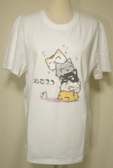 【夏、半袖Ｔシャツ！】レディス　綿１００％　前身頃　ロゴ＆イラスト（猫）プリント　半袖　Tシャツ＜オフ白：Ｌ（フリーサイズ＞04023_画像2