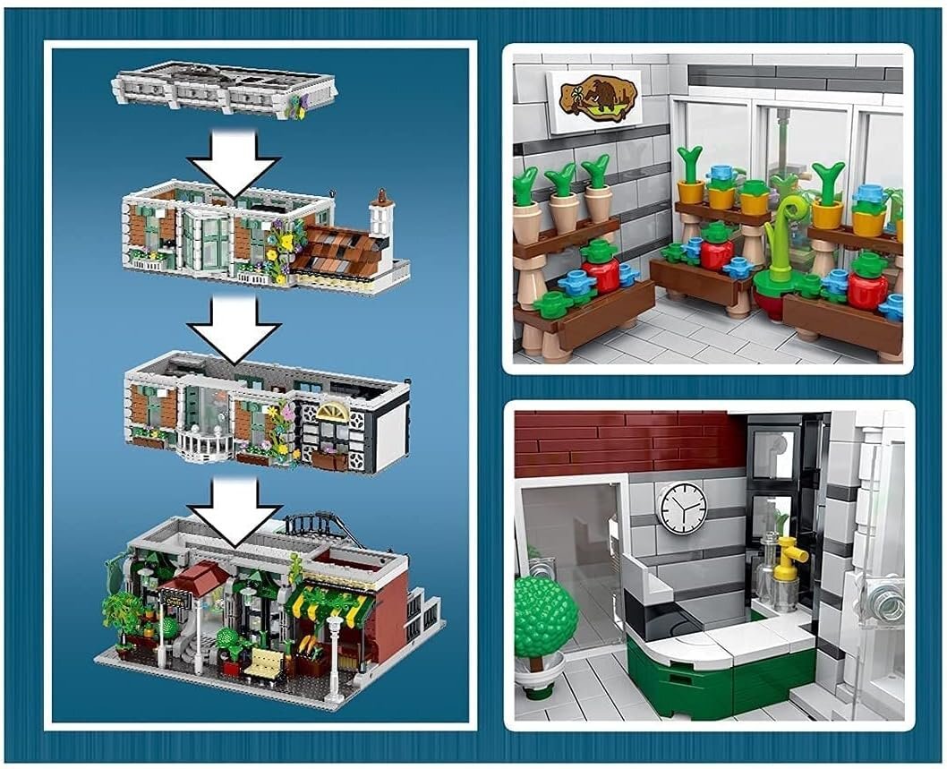  modular house Building комплект,3 слой центральный цветок магазин Europe строительство,3648Pcs Arky tech коричневый модель house комплект, Lego . сменный 