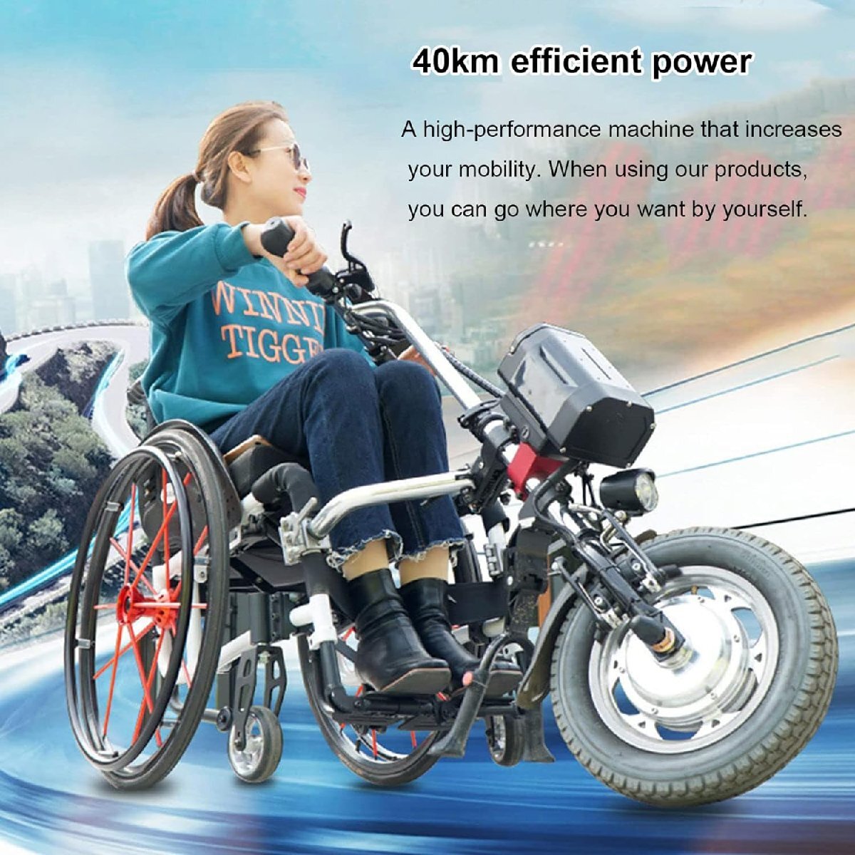 250w車椅子電動ドライブヘッド、25km / h車椅子変換キット、航続距離：40Km、クイックリリース設計、LCDディスプレイ付き車椅子プルデバイ_画像4