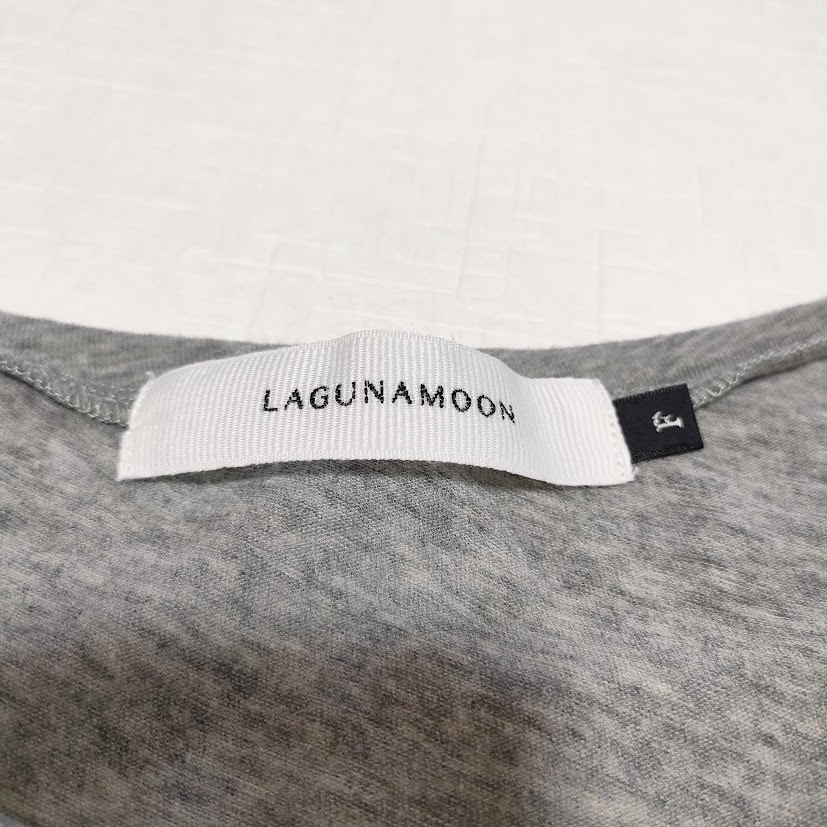 ru168 LAGUNAMOOＮ (ラグナムーン) レディース Tシャツ 半袖 F グレー ベーシック ストレッチ ラウンドネック 薄手柔らか ラウンド裾 _画像8