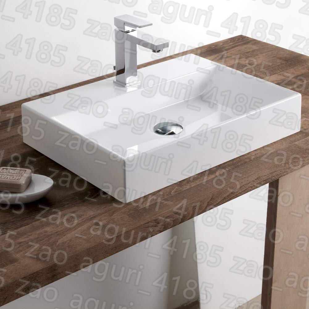 【混合水栓、排水Pトラップ付き】 カウンタートップ 大型洗面ボウル (方形のセット) 陶器製 洗面ボール 手洗い鉢 洗面台 洗面鉢 手洗い器 洗面台・洗面ボウル(鏡なし)