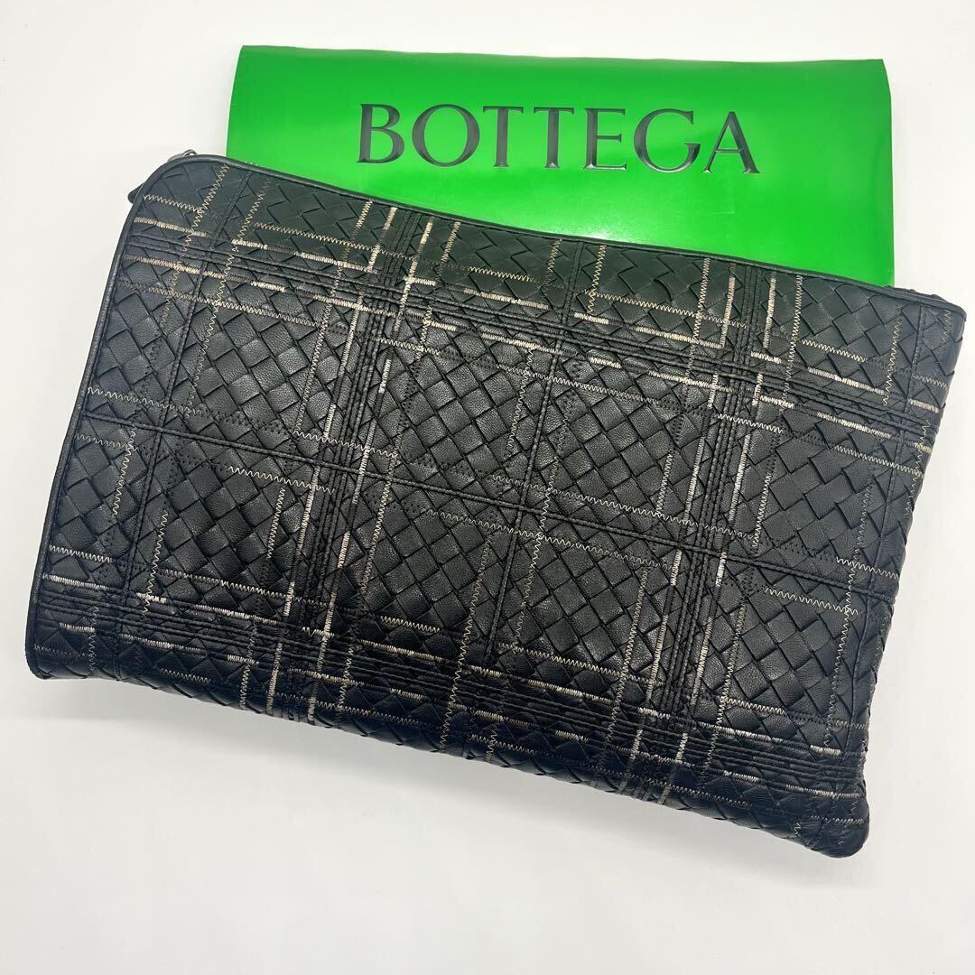 1円【絶版】BOTTEGA VENETA/ボッテガヴェネタ/メンズ/アトラス/クラッチバッグ/セカンドバッグ/ビジネス/イントレチャート/レザー/黒色_画像2