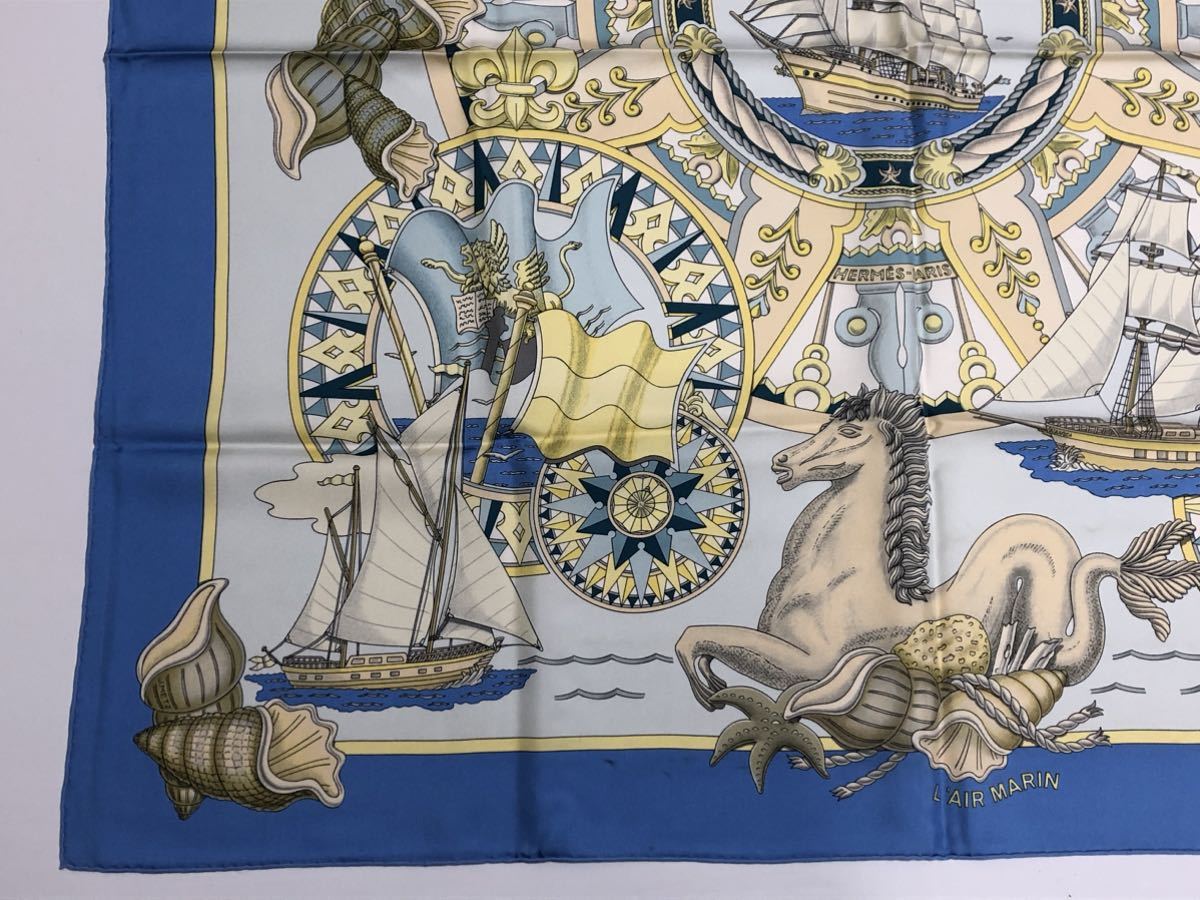美品 HERMES L'AIR MARIN 海風 エルメス スカーフ カレ90 LAIR 美品 HERMES L'AIR MARIN 海風 エルメス スカーフ カレ90 LAIR