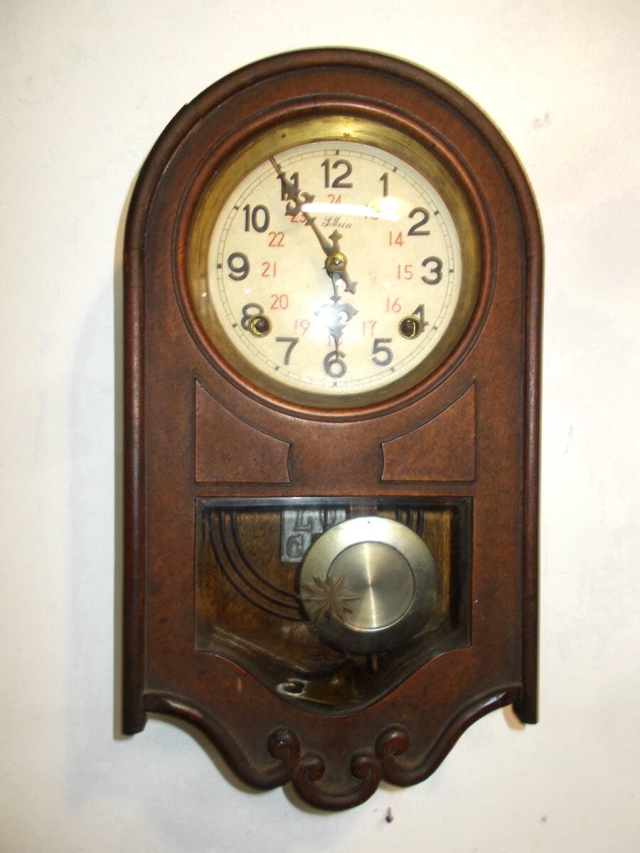 ◆古いアーチ型柱時計◆薇鍵巻振子式◆アンティークの画像1