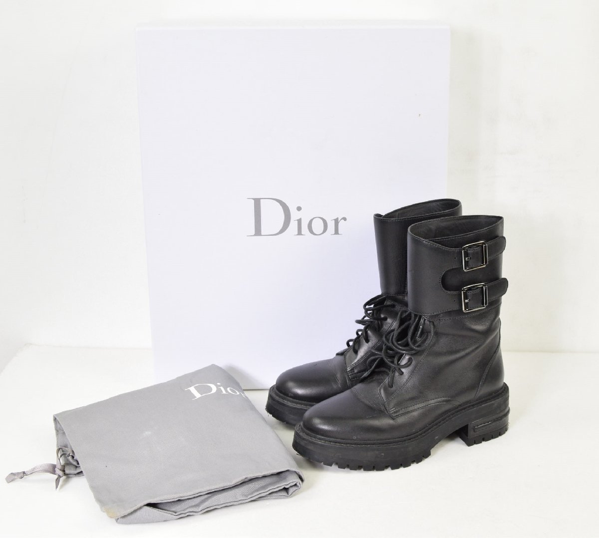 3030-24B0340★ディオール Dior★箱&保存袋付き カーフスキン エンジニアブーツ 34 黒ブラック KCI398VEAS900 約20万円_画像1