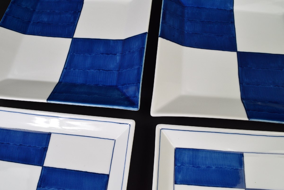 1265-24B0205★和食器おまとめ出品★和風 藍色 正方形大皿2枚・長方形2枚・丸中皿3枚 の画像3