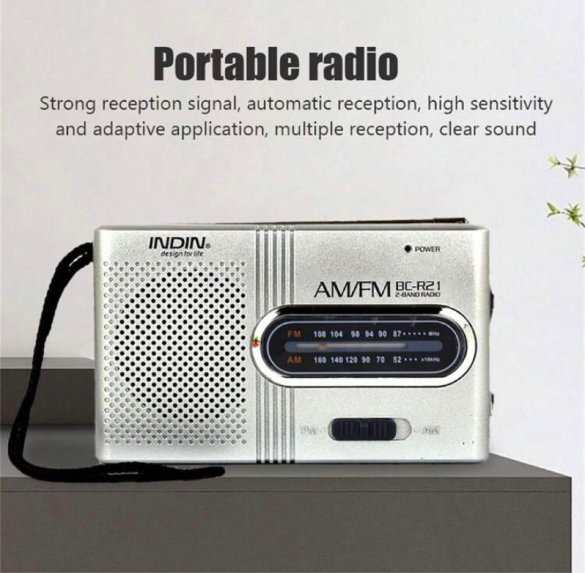 ミニラジオ、軽量フルレンジレシーバープラスチックAM FMラジオスクロールノブ調整屋外用 (BC-R21)