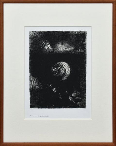 オディロン・ルドン版画額「聖アントワーヌの誘惑　1集より」　リトグラフ　Galleria Grafica Tokyoシール　31.3×23.5　1888年