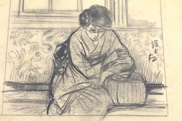 伊東深水画稿「女護の島　百五十三」　鉛筆　紙　サイン　14.5×19　Shinsui Ito_画像4