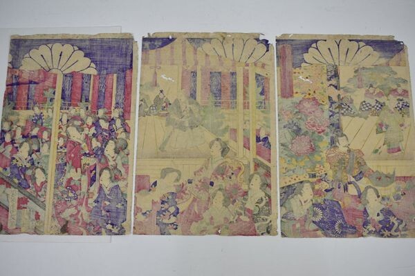 周延浮世絵「紅葉館舞台開ノ図」　木版画　3枚続　明14　約各36.3×24　Chikanobu_画像9