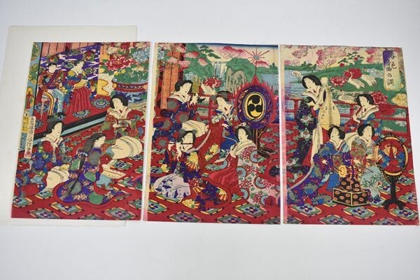 . kind ukiyoe [ spring color sound bending. style ] woodblock print 3 sheets . approximately each 35×24 Fusatane