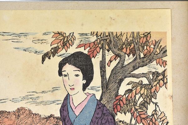 竹久夢二版画「花をたづねて」 木版画 「夢二名作集（加藤版画研究所）」より 30.5×22 台紙38.5×29.2 Yumeji Takehisaの画像4