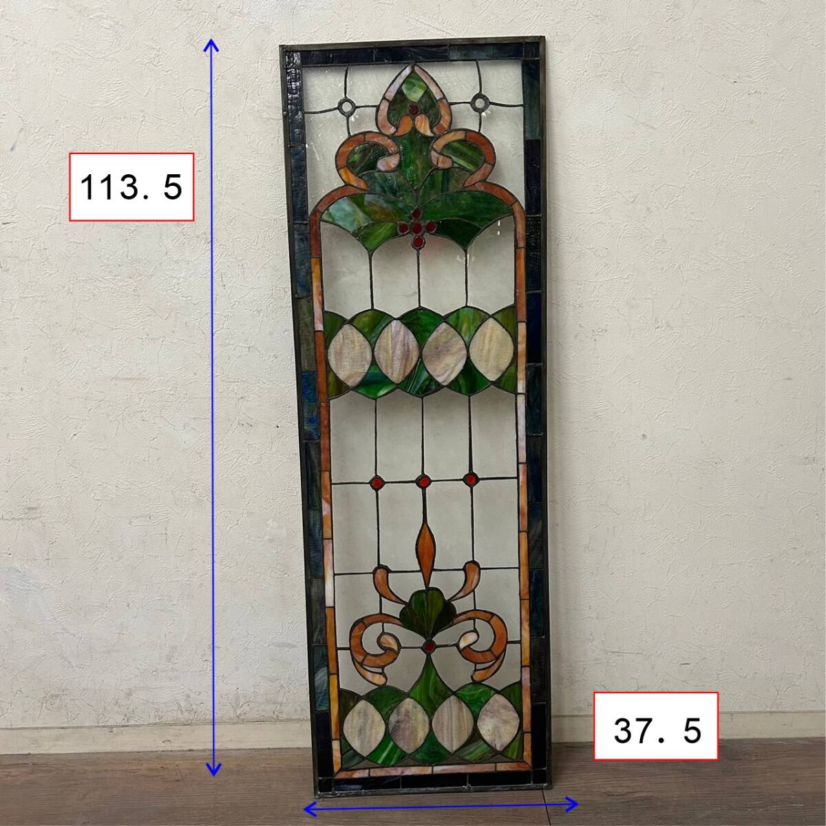 USDE 西洋アンティーク 大 ステンドグラス 縦 113 5cm×横 37 5cm USDE 西洋アンティーク 大 ステンドグラス 縦 113 5cm×横 37 5cm