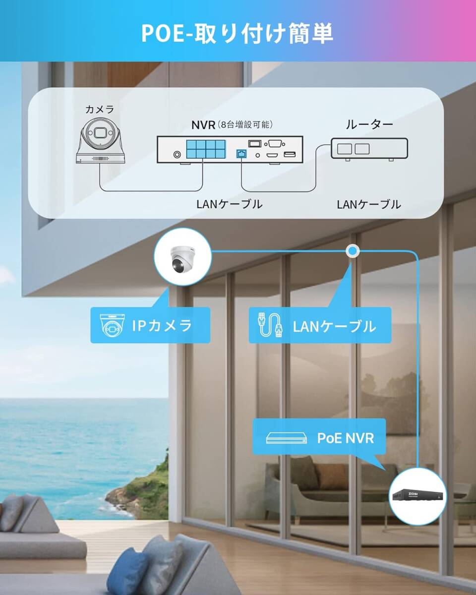 防犯カメラセット8台 4k poe 8ch 2tb 双方向通話 ai人体検知 車両検知 顔検知 動体検知 発光 サイレン 防犯灯 夜間カラー 音声録画 家庭用