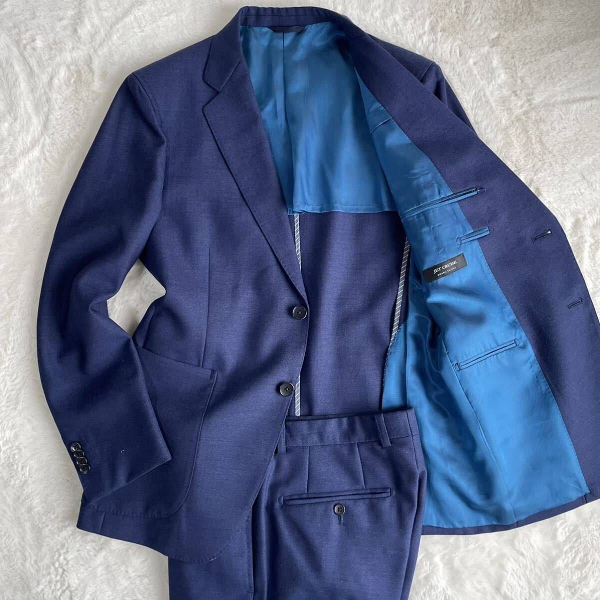 【極美品】azabu tailor 麻布テーラー スーツ 上下 セットアップ サイドベンツ 背抜き ブルー 青 ネイビー ウール 46(M) メンズ 日本製_画像1