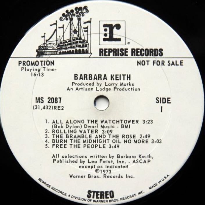 米国オリジナル盤 白ラベル プロモ盤 Barbara Keith / Barbara Keith (White Label Promo) レア バーバラキース USオリジナル_画像4