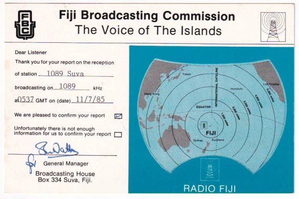 ベリカード　Fiji Broadcasting Commission １９８５年　ＢＣＬ