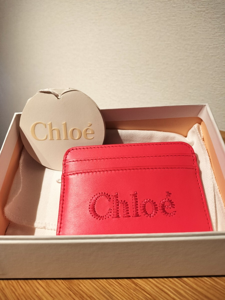 クロエ CHLOE SENSE パスケース カードホルダー カードケース 箱あり 定価50,600円 ピンク クロエセンス レザー　革_画像1